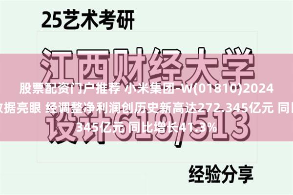股票配资门户推荐 小米集团-W(01810)2024年多项财务数据亮眼 经调整净利润创历史新高达272.345亿元 同比增长41.3%