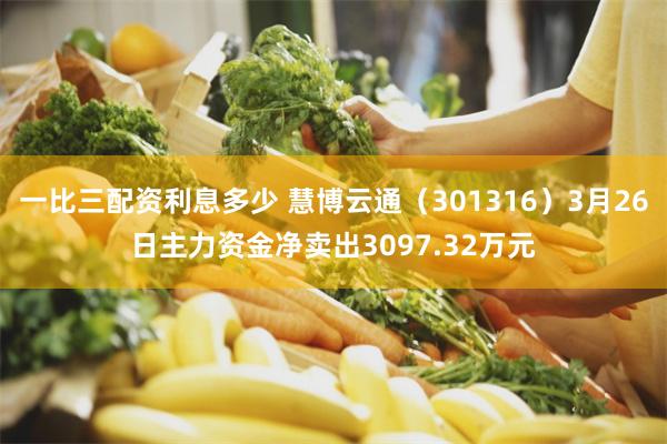 一比三配资利息多少 慧博云通（301316）3月26日主力资金净卖出3097.32万元